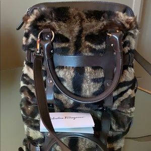 Ferragamo perfect size leather corset stud fur bag